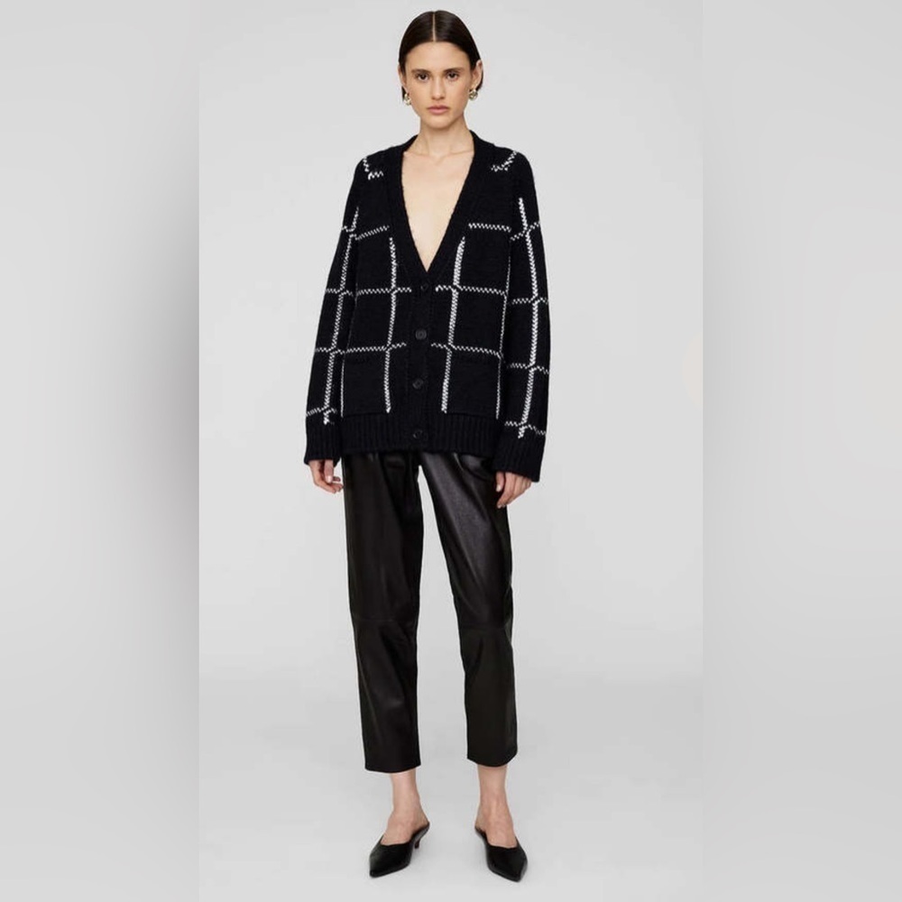 Anine Bing Kurt cardigan in black and white plaid